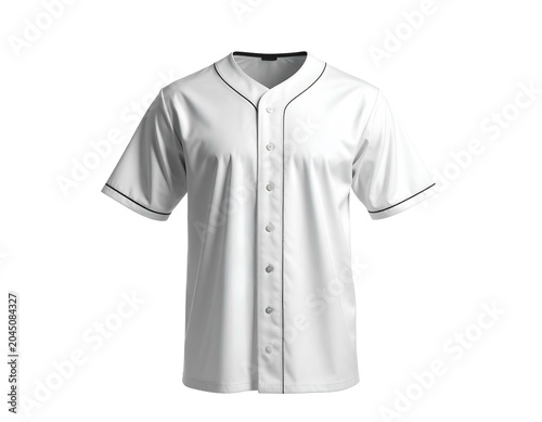 Crisp white button-down athletic shirt with piped trim