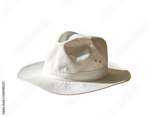 A pristine white, wide-brimmed hat with a creased crown