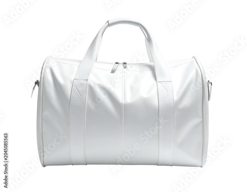 Sleek white duffel bag with handles and zipper closure