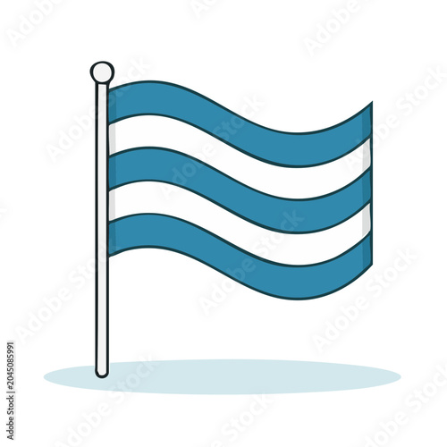 Waving flag with blue and white stripes on flagpole