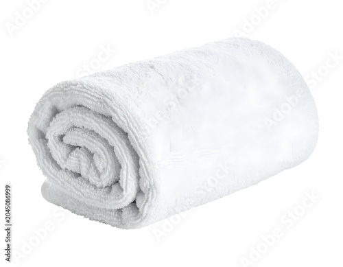 Soft, plush, white fabric rolled up for storage