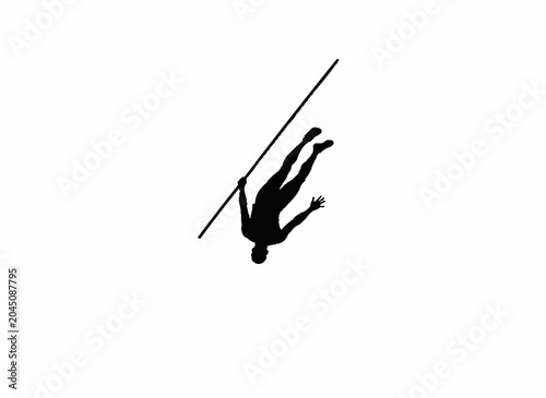 Fotografía Pole Vault Silhouette: A dynamic silhouette of a pole vaulter in mid-air, captured in the decisive moment of ascending over the bar, embodying athleticism and determination
