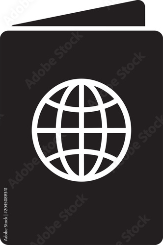 Black passport icon with white globe symbol