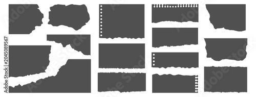 Slika na platnu Set of torn paper silhouettes with rough and jagged edges in various rectangular and irregular shapes