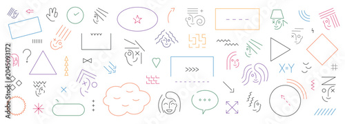Faces of people line elements education  sign and symbol vector background , geometric shapes pattern