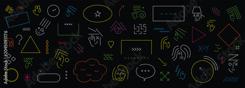 Faces of people line elements education  sign and symbol vector background , geometric shapes pattern
