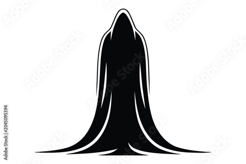 Obraz na plátně Mysterious hooded figure silhouette standing cloaked dark vector graphic