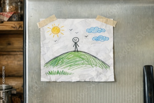 A person stands precariously on the top of a refrigerator, highlighting awkwardness and precariousness