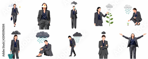 Fotografie Businesswoman Mental Health Journey Set: Depicting Depression, Stress, Growth, a