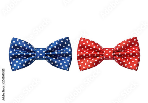 Vibrant blue and red polka dot bow tie pair