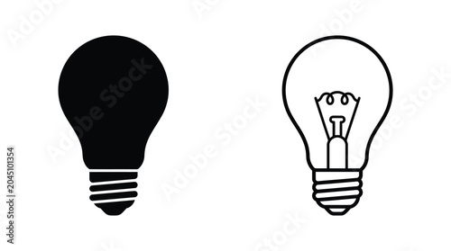Obraz na płótnie Light Bulb Silhouette And Line Art Representation On White Background Silhouette
