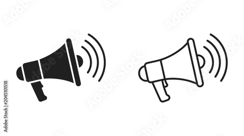 Foto Megaphone With Sound Waves Silhouette Black And White Linear Design