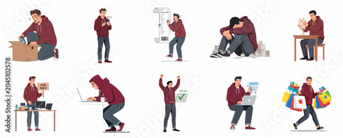 Photos Financial Debt Cycle and Consumerism Concept Character Set with Man Struggling a