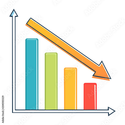 Bar chart showing a downward trend with an arrow