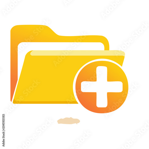 Yellow folder icon with a plus sign on white background