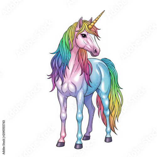 A colorful pixelated unicorn with a rainbow mane