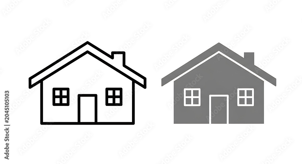 Fototapeta premium Isometric view of two houses with windows and doors, one white and one gray, side by side building home