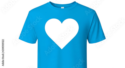 Light blue t-shirt with white heart flat lay, isolated background, light-blue flat-lay