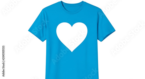 Light blue t-shirt with white heart on front, flat lay