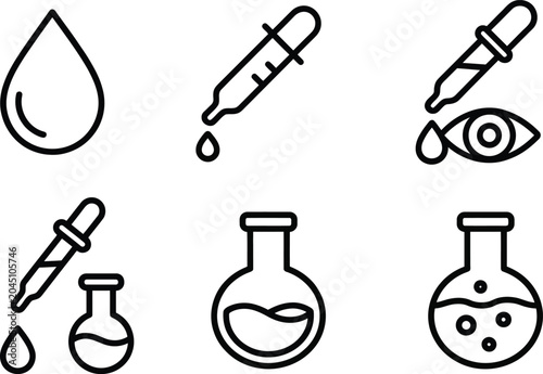 dropper pipette droplet eye test tube chemistry experiment icons