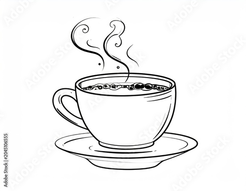 Steaming hot beverage in a ceramic cup with frothy surface