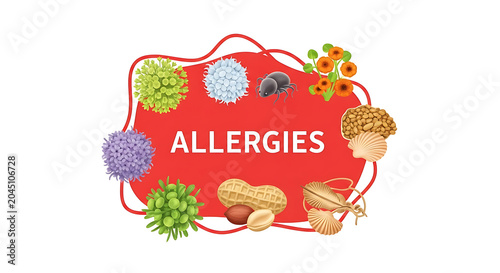 Red speech bubble with food allergens and the word allergies in bold letters nuts