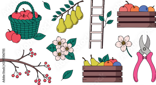 Rustic Orchard Vector Collection with Fruit Harvest and Farm Elements
