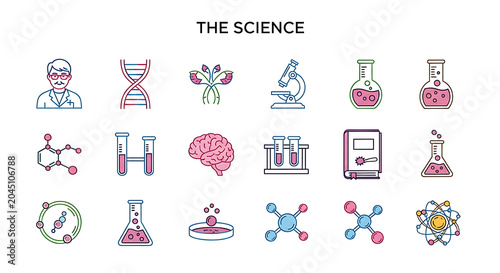 Science and medical research concept with diverse scientific tools and symbols in flat style chemistry