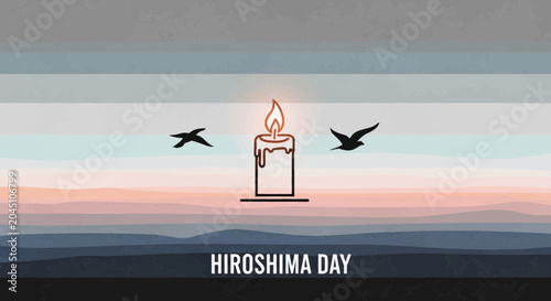 Bild auf Leinwand Hiroshima Day Memorial Illustration with Candle and Birds