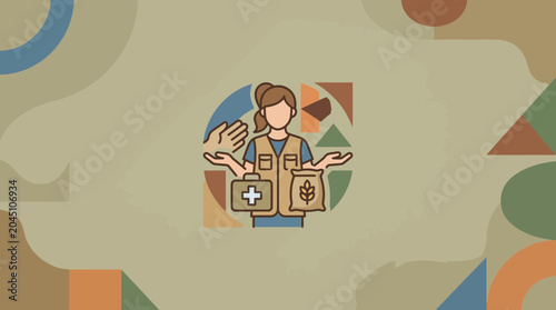 Tableau sur toile Humanitarian Aid Worker Concept with Medical Supplies and Food Relief