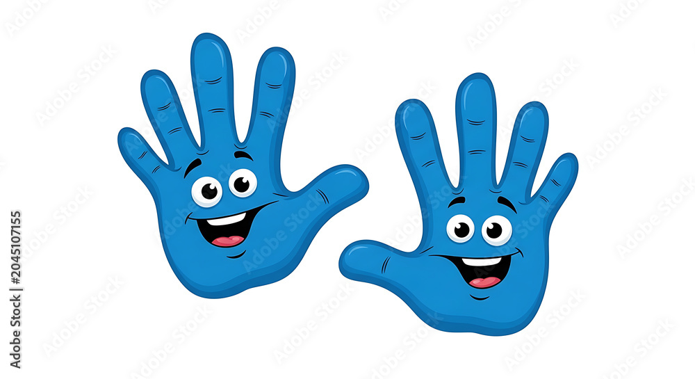 Fototapeta premium Two blue cartoon fish with big eyes and smiles floating side by side