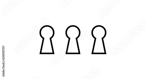 Three stylized, minimalist, black, geometric, abstract symbols resembling stacked brackets