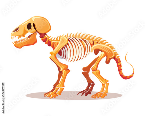 Konstfotografi Detailed ancient quadruped reptile skeleton fossil with long tail structure desi