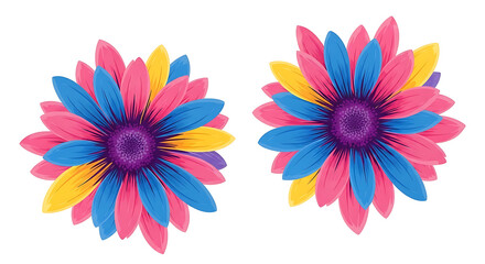 Vibrant pink and yellow floral with radial petal patterns flower petals