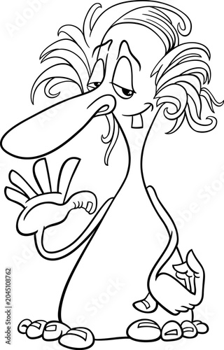 funny weird fantasy character cartoon illustration coloring page