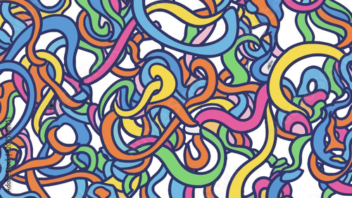 Tablou pe pânză Whimsical Wavy Lines: An abstract pattern of colorful, flowing, and interconnected wavy lines creates a playful and dynamic visual