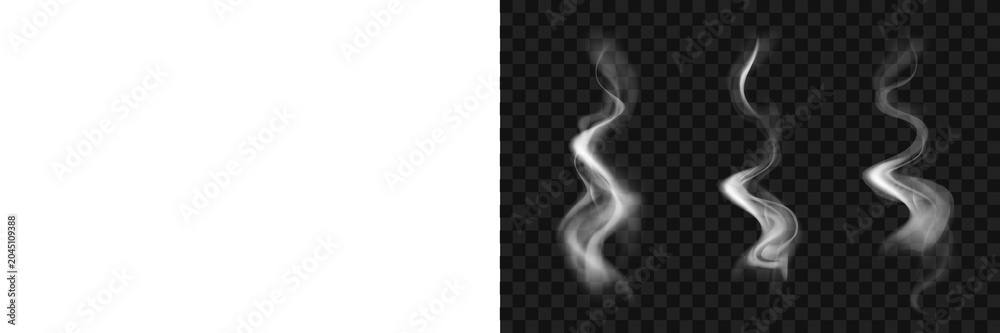 Fototapeta premium Realistic steam or smoke on hot tea coffee food PNG. High quality stock royalty free transparent overlay element.
