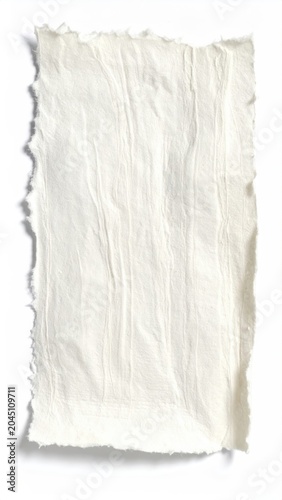 Rough textured white fabric scrap with torn edges
