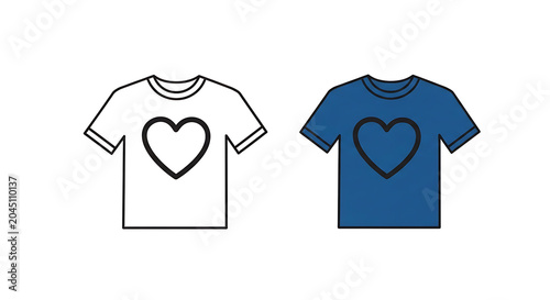 White and blue t-shirts with heart and lightning bolt symbols