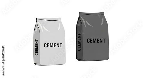 White and gray cement bags with black text on white background