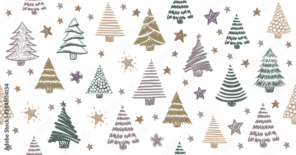 Obraz premium Christmas tree pattern hand drawn illustrations.