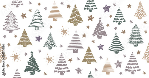 Christmas tree pattern hand drawn illustrations.	

