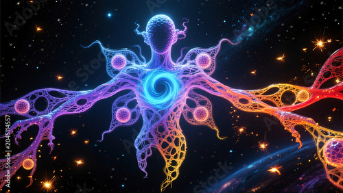 Mystical Cosmic Entity with Nebula-Like Glow in Deep Space