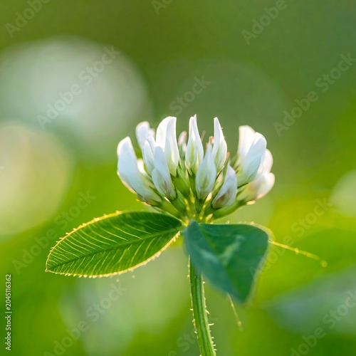 Delicate White Clover Blooming in Sunlit Green Meadow