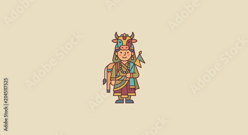 Billede på lærred Illustration of a Traditional Indian Cow Herder Character
