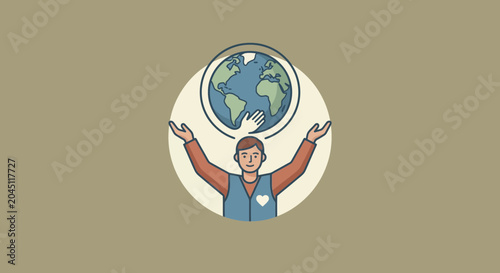 Canvastavla Illustration of a Volunteer Holding Up the Globe