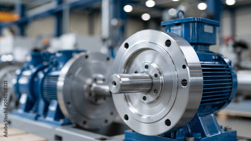 Obraz premium Assortment of heavy-duty pump housings and industrial metal machinery in a factory setting, manufacturing equipment concept, with copy space