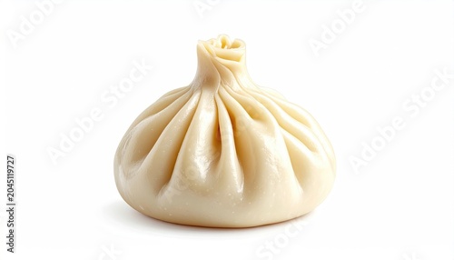 A single, delicate, pale dumpling, expertly pleated at the top