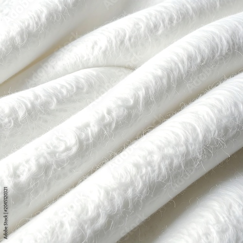 Soft White Fuzzy Fabric Folded in Closeup Studio Setting