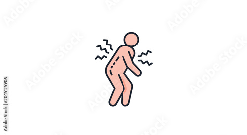 Person experiencing back pain, icon illustration, discomfort, ache, medical concept